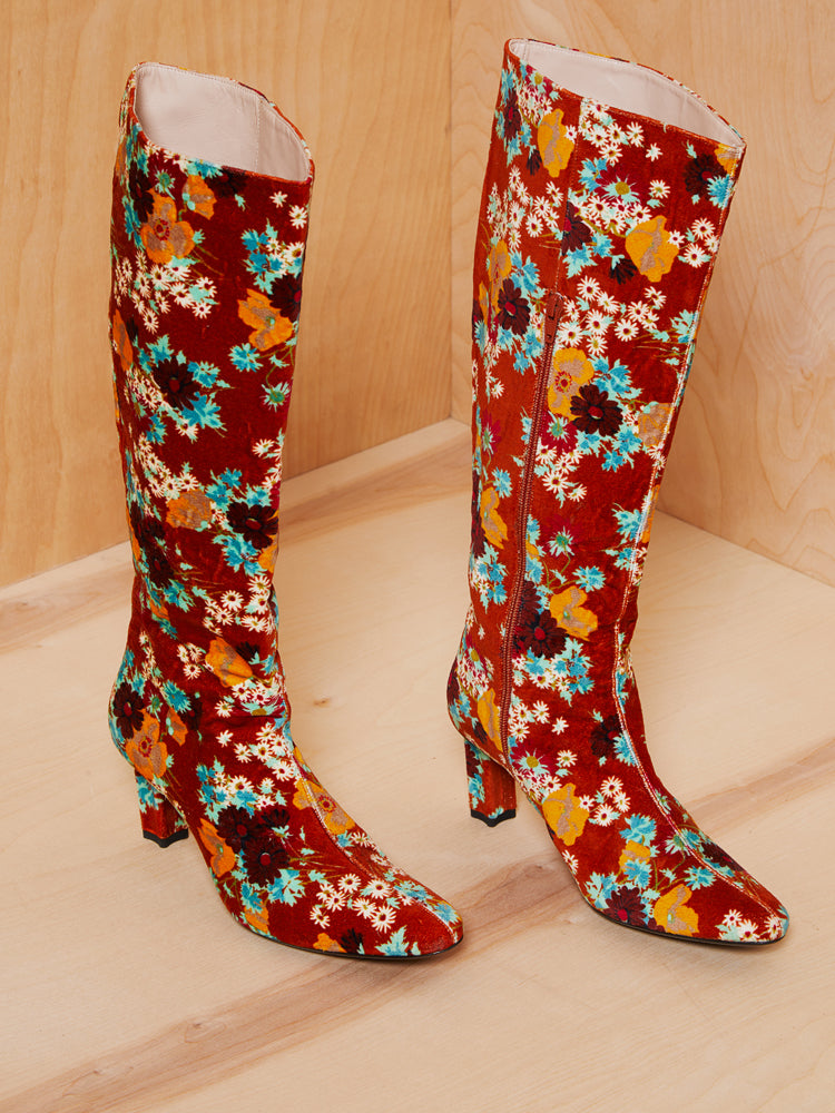 STAUD Velvet Floral Boots