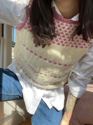 Vintage Pink and Cream Knit Sweater Vest