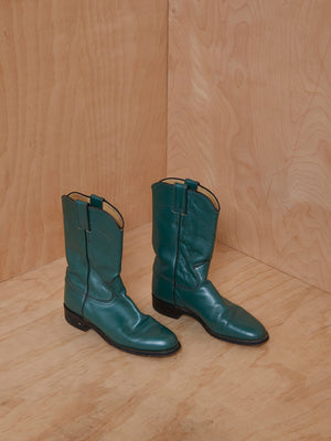 Vintage Forest Green Leather Cowboy Boots