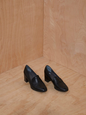 Vintage Black Leather Penny Loafer Heel