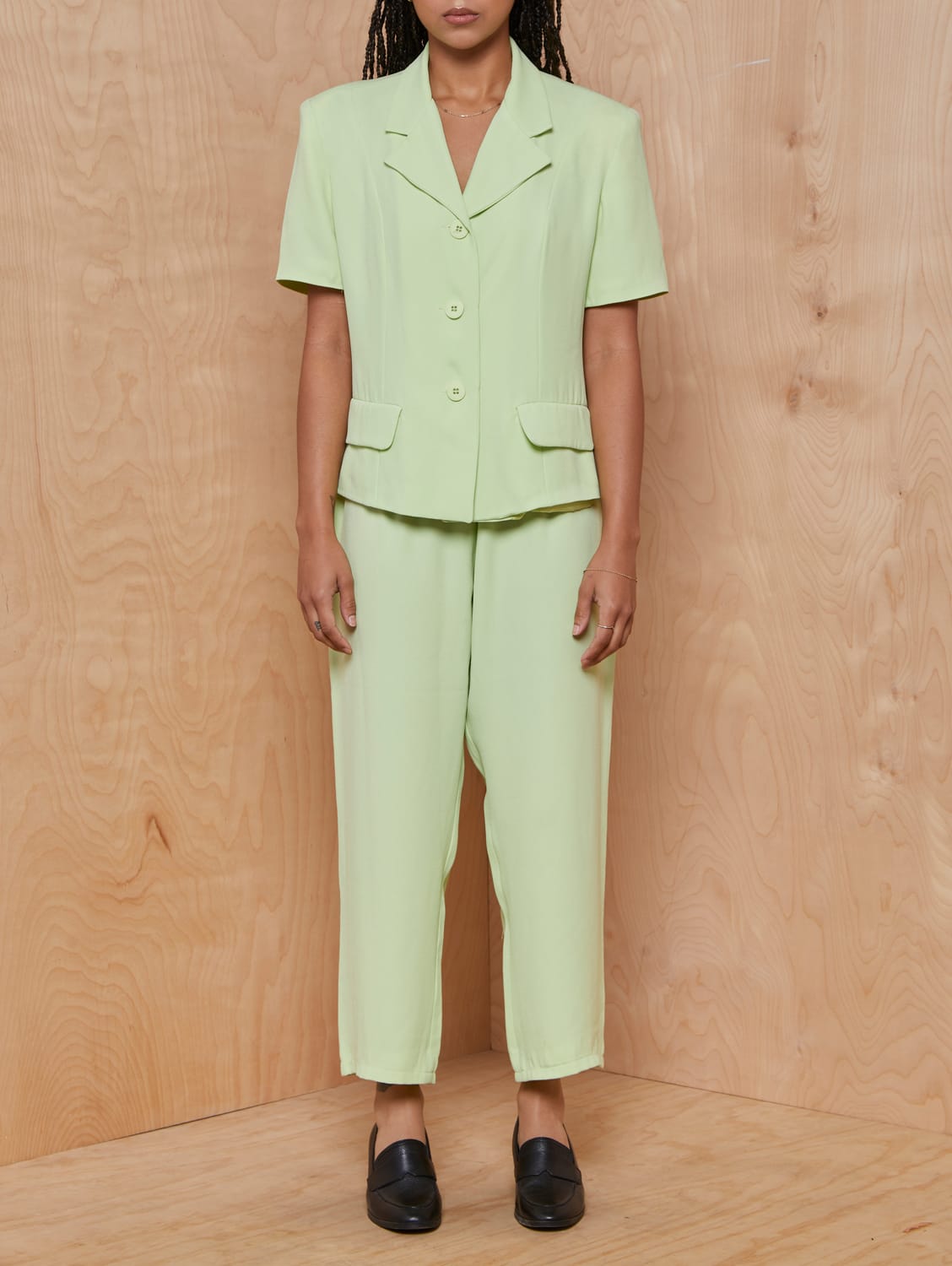 Vintage Lime Short Sleeve Suit Set