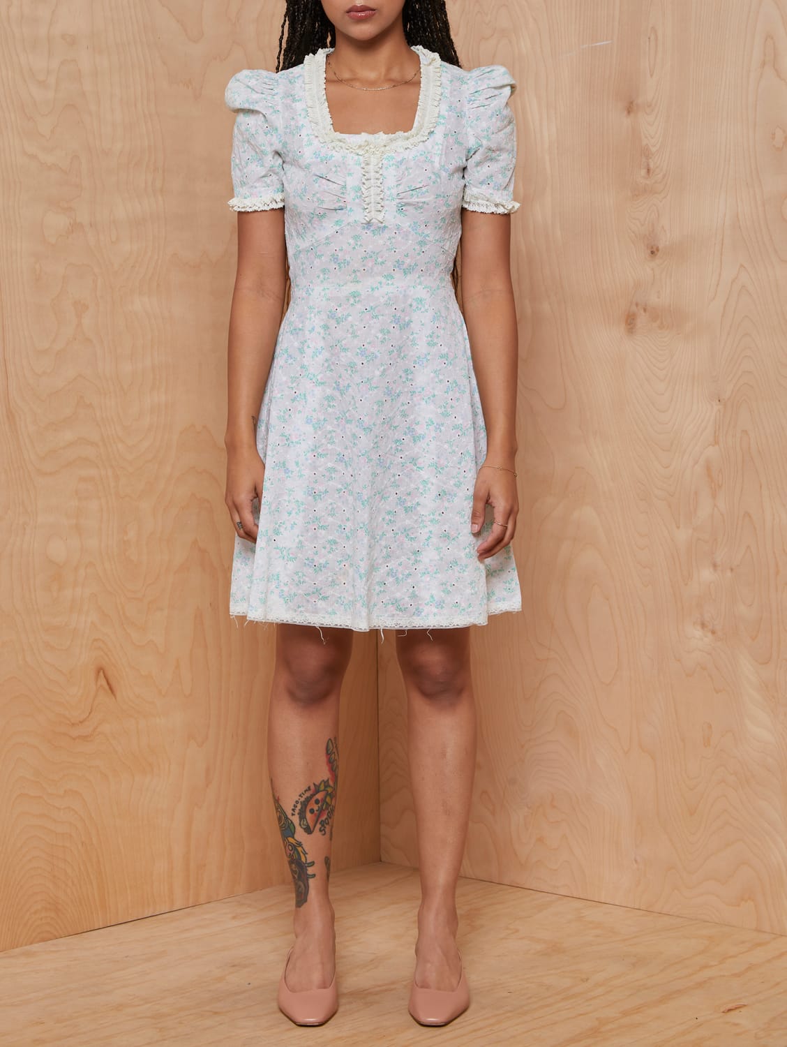 Vintage Ivory and Pastel Floral Eyelet Dolly Dress