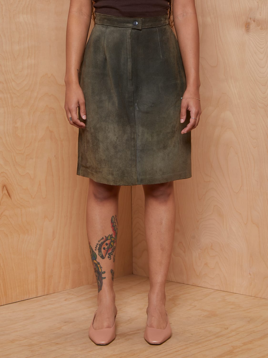 Vintage Olive Suede Skirt