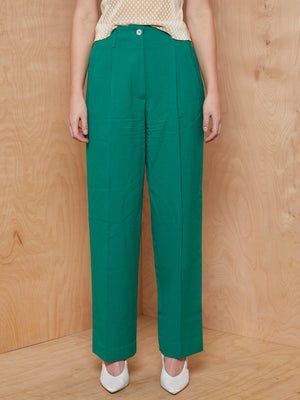 Vintage Emerald Worsted Wool Pleated Trousers