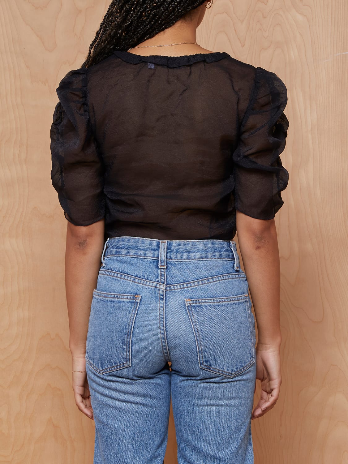 & Other Stories Sheer Black Button Up Crop Top