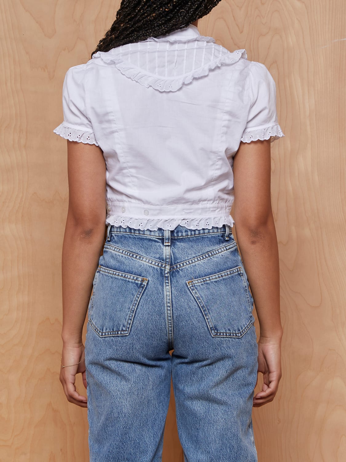 ARE YOU AM I White Bibbed Crop Top with Eyelet Trim