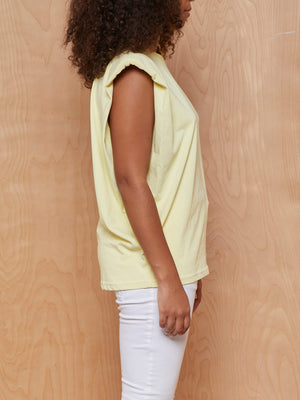 Eva Padded Shoulder Muscle T-Shirt in Pale Yellow by FRANKIESHOP X CAMILLECHARRIÈRE
