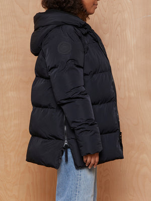 Fabletics Black Puffer Jacket with Teddy Lined Hood