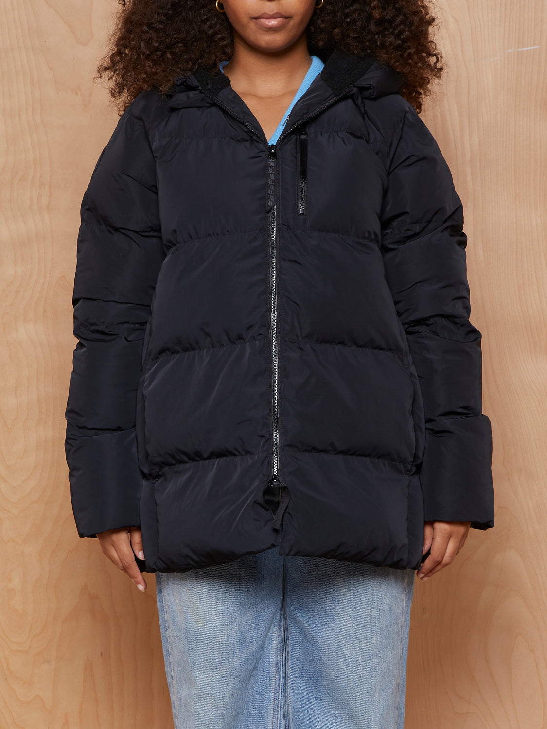 Fabletics Black Puffer Jacket with Teddy Lined Hood – Series
