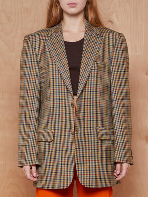 Vintage Tan, Red and Blue Check Wool Blazer