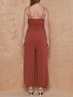 Eye to Eye Rust Jumpsuit with Front Tie
