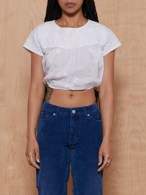 White Vintage Crop Top with Embroidery