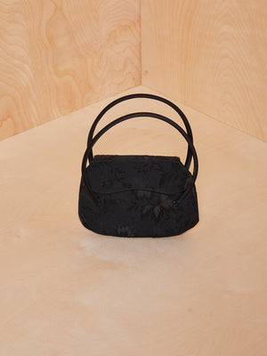 Vintage Black Mini Purse with Embroidered Pattern