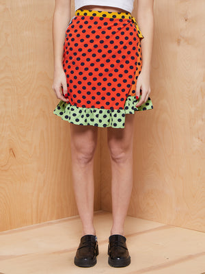 Get Crooked Colorful Polka Dot Wrap Skirt