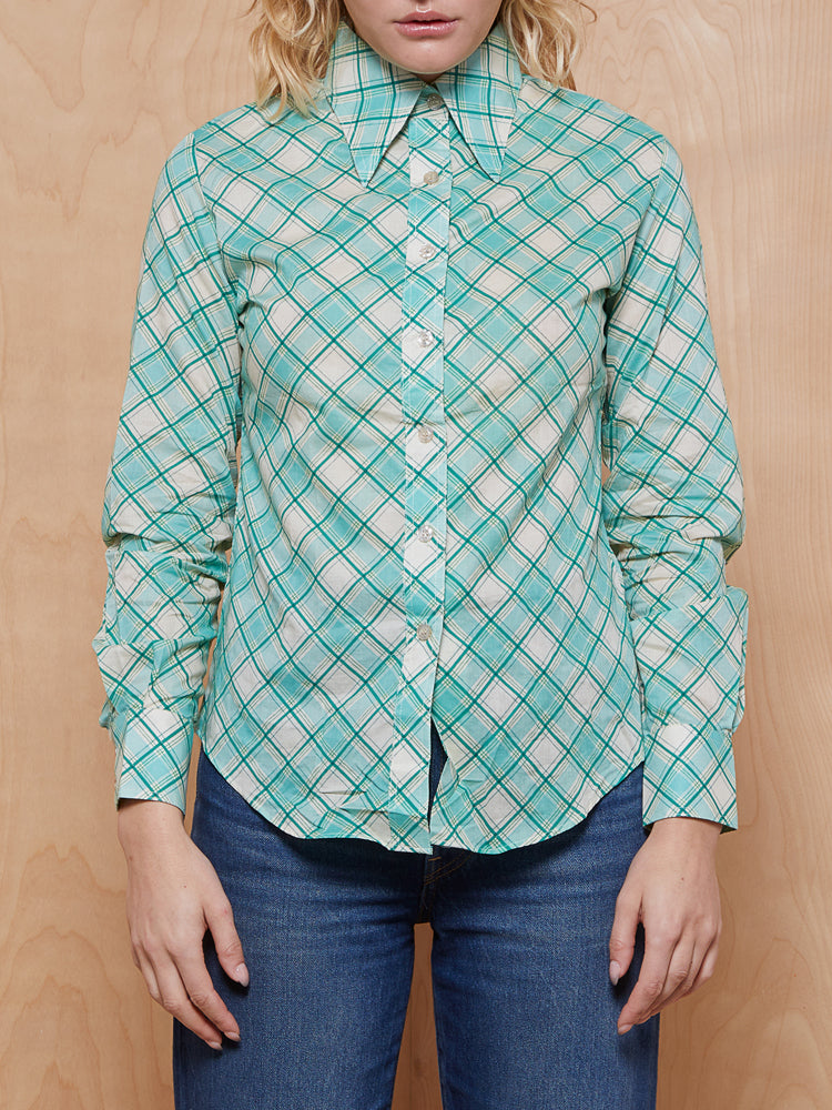 Vintage Blue and Green Plaid Button Up