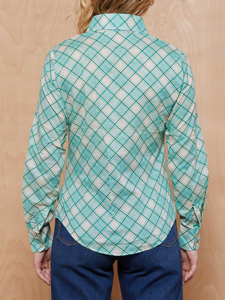 Vintage Blue and Green Plaid Button Up