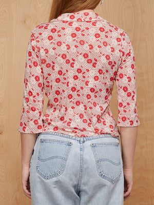 Vintage Red Print Button Up Top