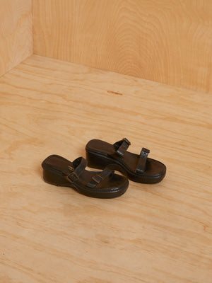 Vintage Double Strap Black Chunky Sandals