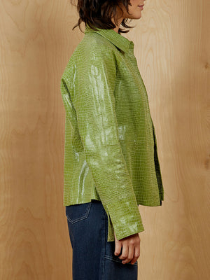 Vintage Green Faux Croc Leather Jacket