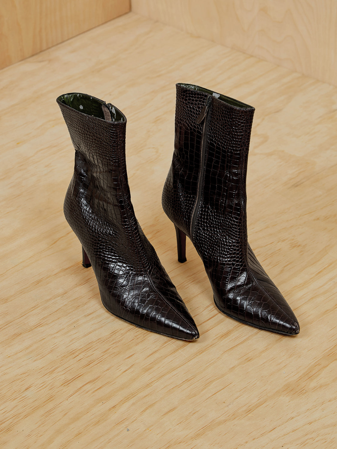 Brown Snakeskin Mid-Calf Boots