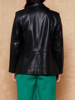 Vintage Black Leather Zip Jacket