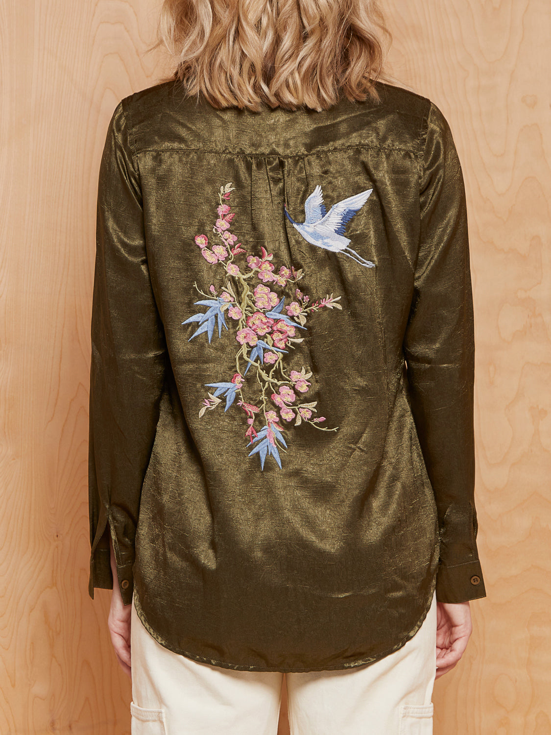 Paparazzi Silk Feel Green Top with Floral Embroidery
