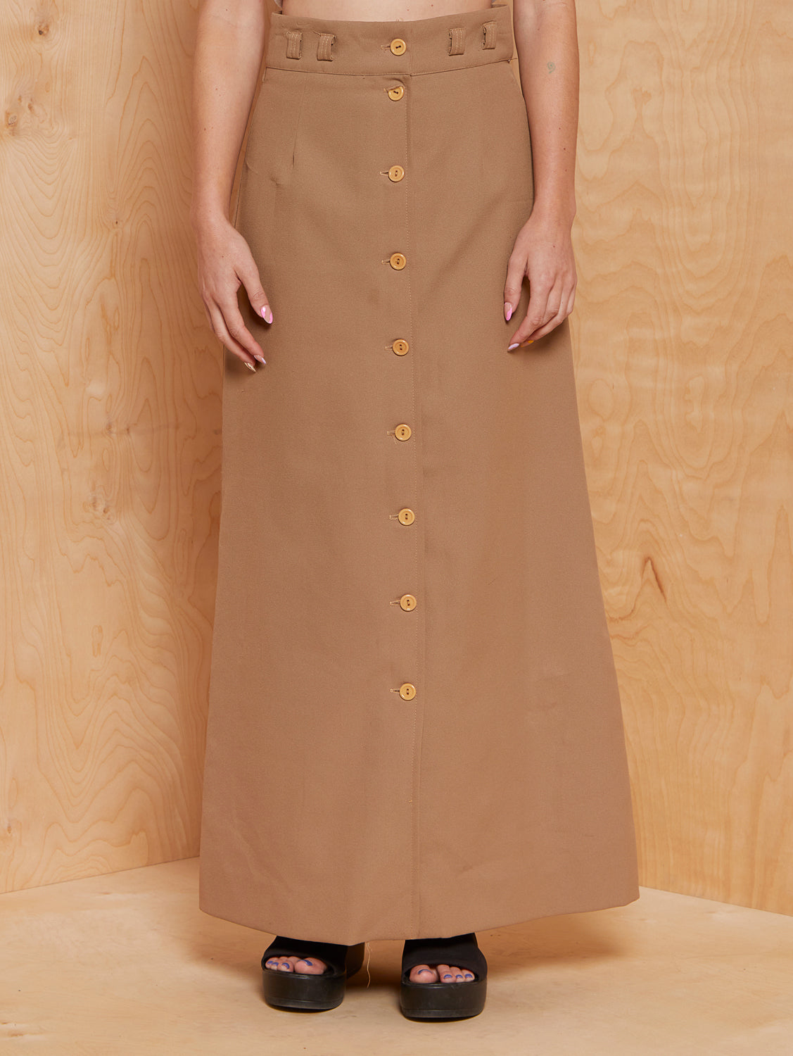 Vintage Beige Button Up Midi Skirt