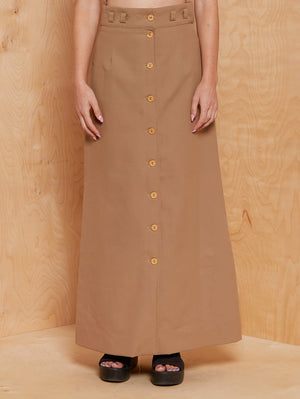 Vintage Beige Button Up Midi Skirt