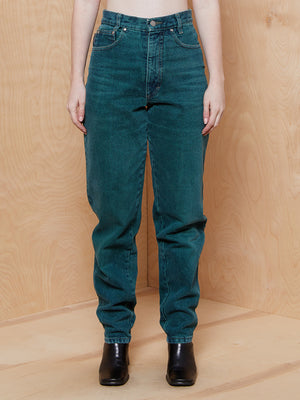 Green High Waisted Washed Jeans
