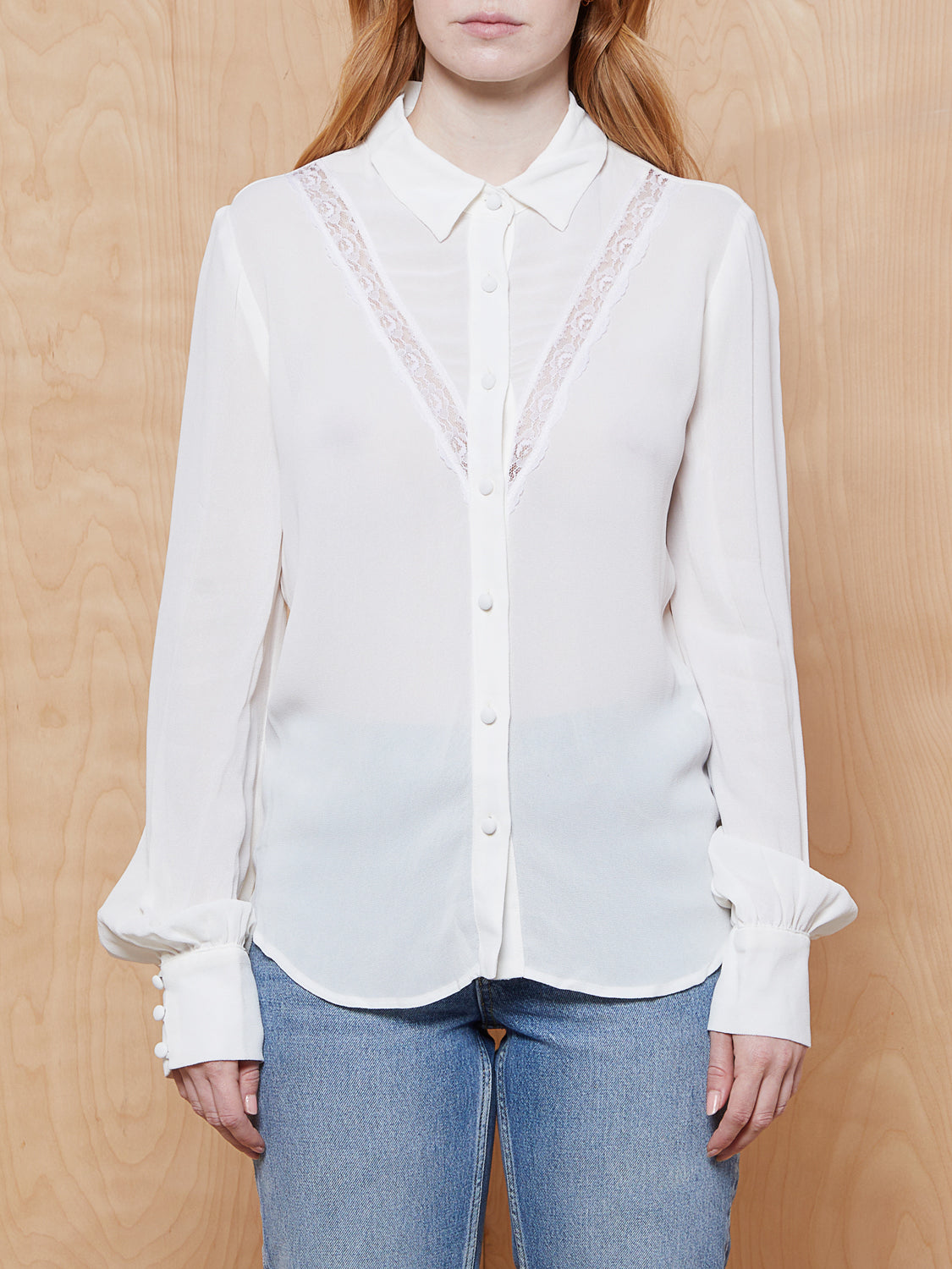 Reformation White Lace Button Up