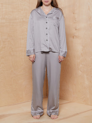 Ettitude Grey Classic PJ Set with White Piping