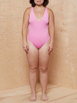 Pink Low Back One Piece Swimsuit
