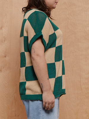 Callahan Green and Beige Checkered Knit Top