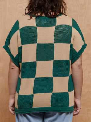 Callahan Green and Beige Checkered Knit Top