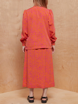 Vintage Pink and Orange Printed Skirt Set