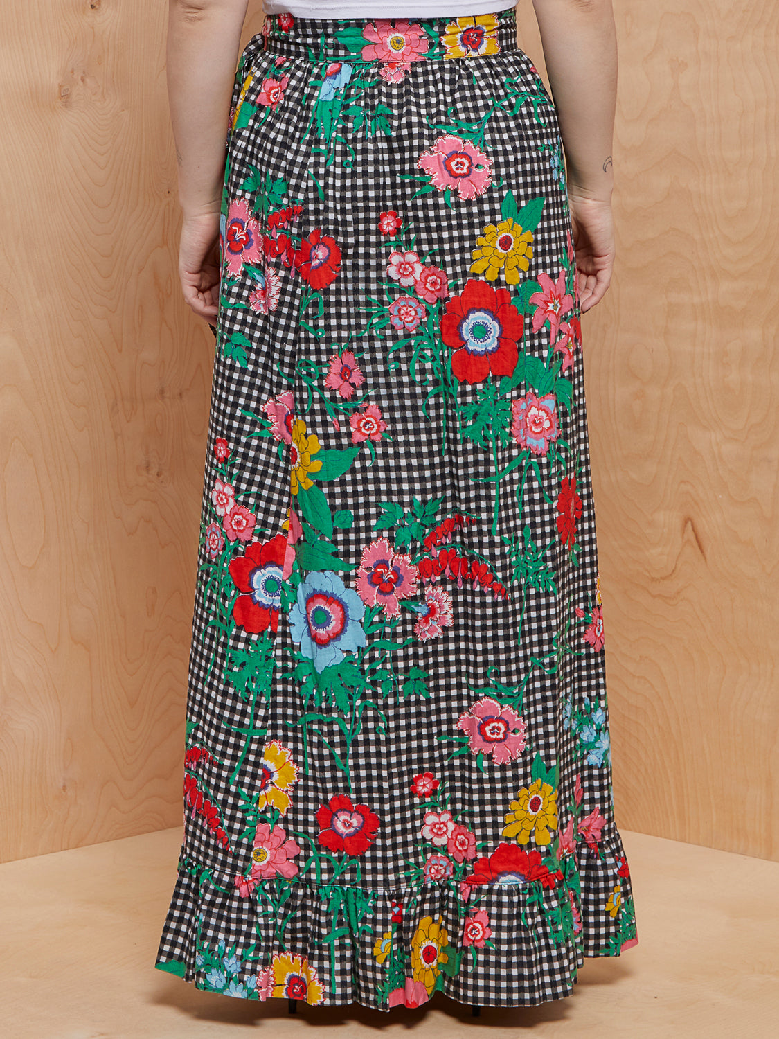 Vintage Gingham and Floral Wrap Skirt
