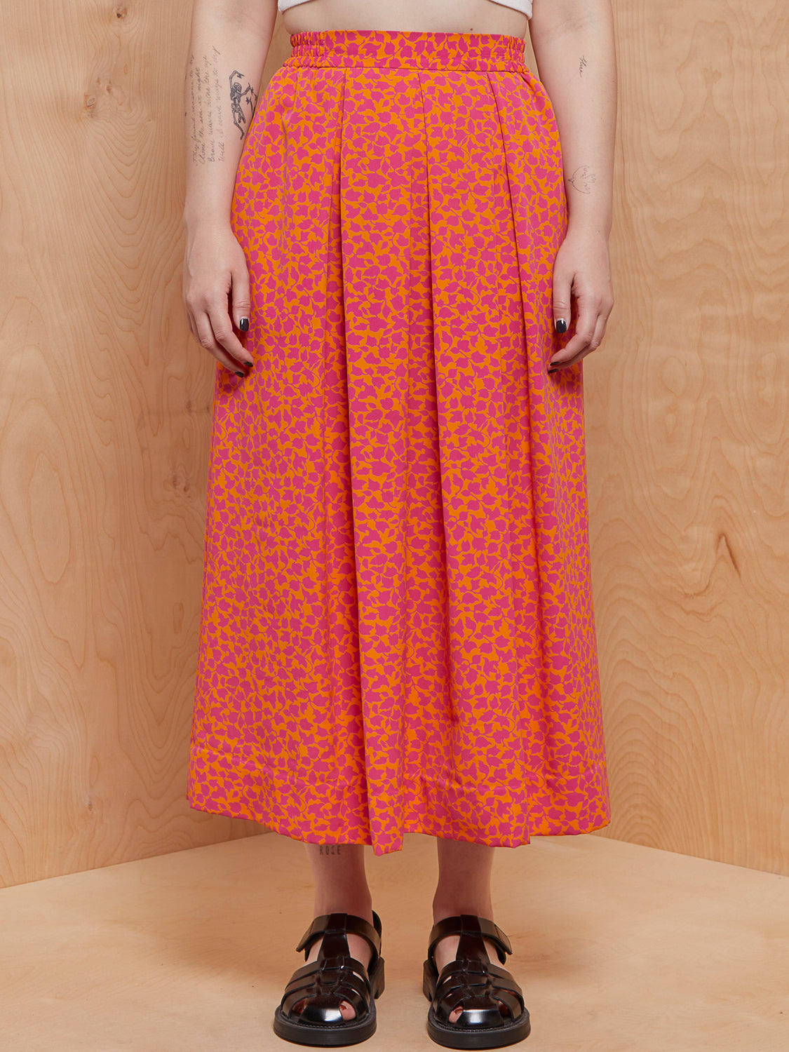 Vintage Pink and Orange Printed Skirt Set