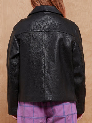 Vintage Oversized Black Genuine Leather Jacket