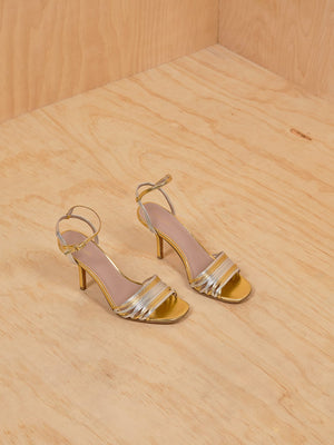 DVF Mettallic gold and silver heeled sandals