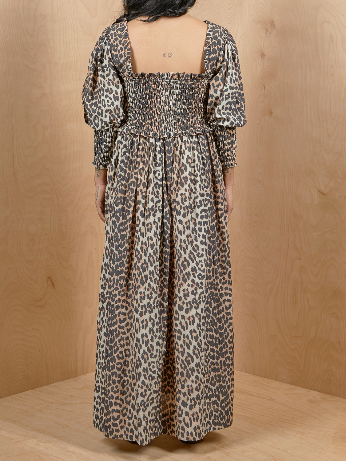 GANNI Leopard Smocked Dress