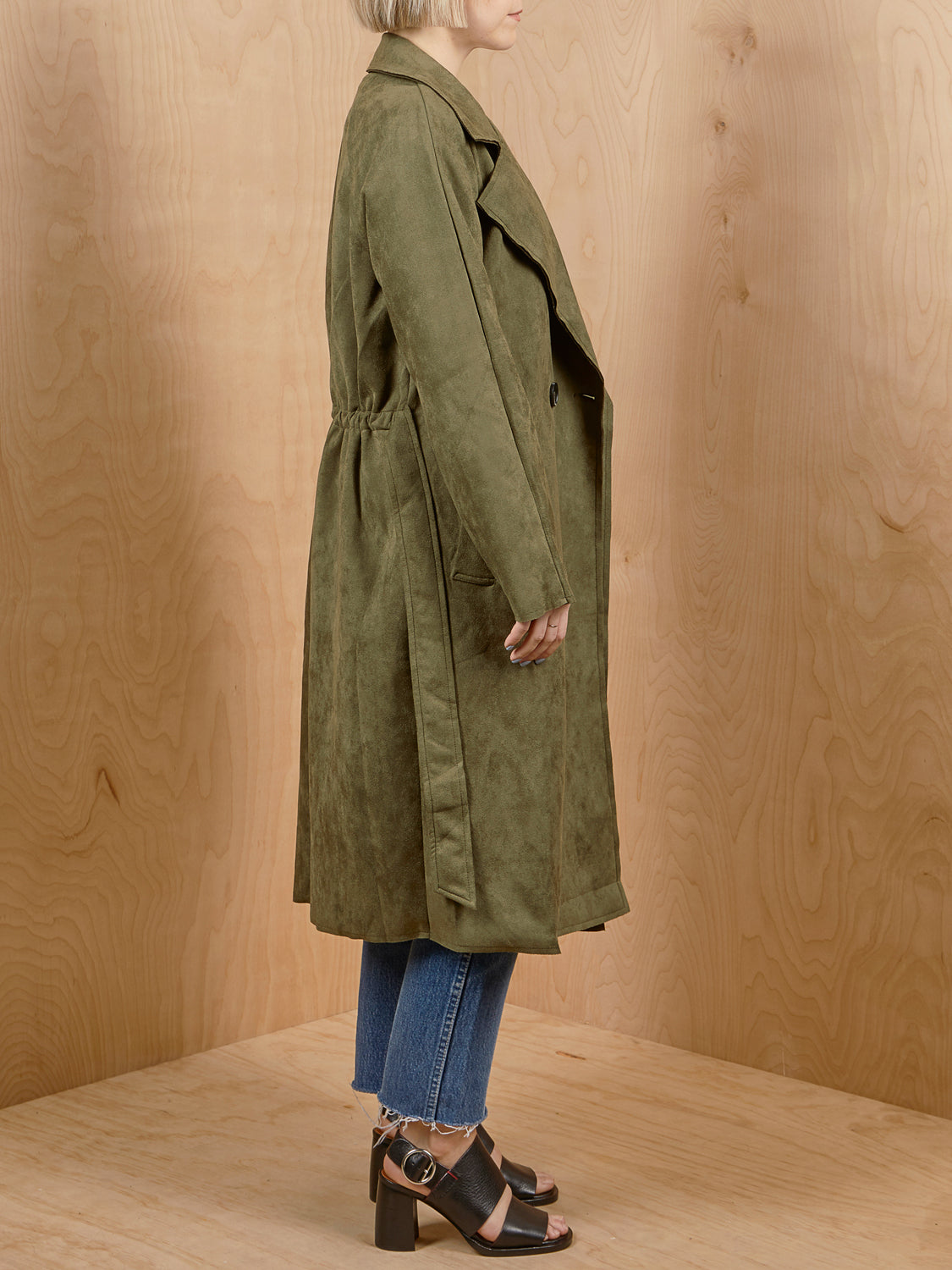 FAVLUX Green Faux Suede Trench Coat