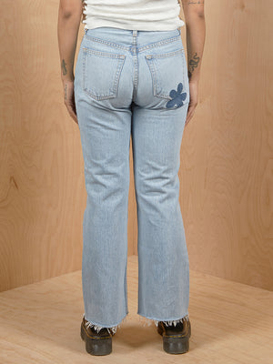 Reformation Light Washed Jeans with Flower Patches