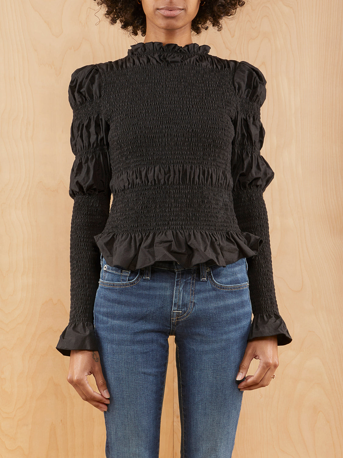 & Other Stories Black Rouched Blouse