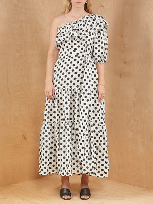 Lisa Marie Fernandez Polka Dot One Shoulder Dress
