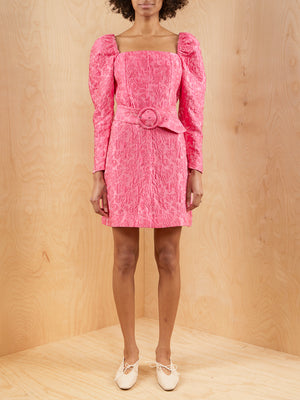 & Other Stories Pink Crinkle Mini Dress with Belt