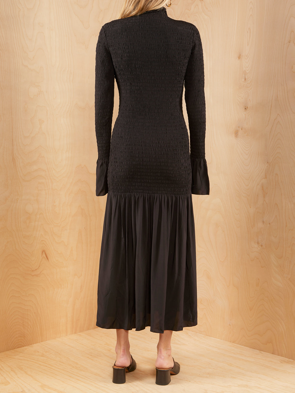 & Other Stories Black Rouched Midi Dress